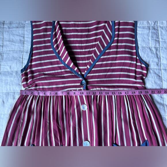 Vintage Red Striped w/ Blue Contrast Midi / Maxi Dress Sailor Fisherman Circus-M - Picture 7 of 9